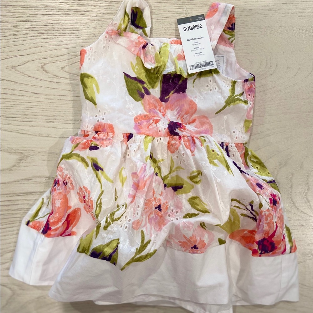 NWT GYMBOREE 12-18 MONTHS WHITE PINK FLORAL DRESS